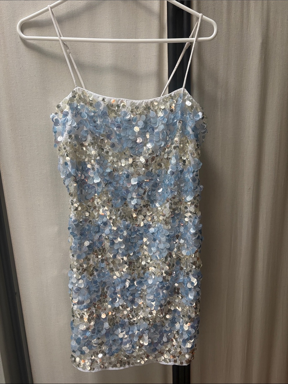 J. Crew Light Blue and Silver Sequin Mini Slip Dress